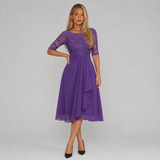A-Line Lace Midi Dress with Chiffon Skirt
