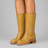 Knee-High Leather Boots with Block Heel and Round Toe