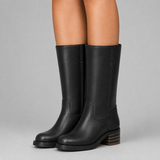 Knee-High Leather Boots with Block Heel and Round Toe