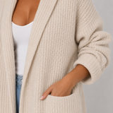 Oversized Longline Open-Front Ribbed Knit Cardigan
