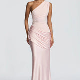 One-Shoulder Satin Mermaid Maxi Dress with Draped Waist