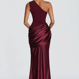 One-Shoulder Satin Mermaid Maxi Dress with Draped Waist