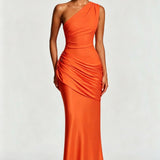 One-Shoulder Satin Mermaid Maxi Dress with Draped Waist