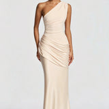 One-Shoulder Satin Mermaid Maxi Dress with Draped Waist