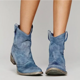 Western Suede Ankle Boots with Low Block Heel