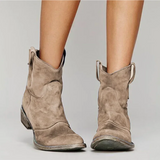 Western Suede Ankle Boots with Low Block Heel
