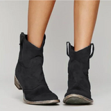Western Suede Ankle Boots with Low Block Heel