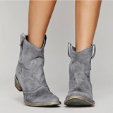 Western Suede Ankle Boots with Low Block Heel