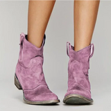 Western Suede Ankle Boots with Low Block Heel