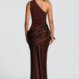 One-Shoulder Satin Mermaid Maxi Dress with Draped Waist