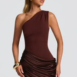 One-Shoulder Satin Mermaid Maxi Dress with Draped Waist