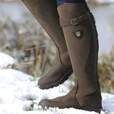 Knee-High Leather Boots with Buckle Strap and Low Heel