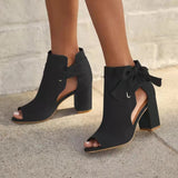 Tie-Up Peep-Toe Ankle Boots with Block Heel